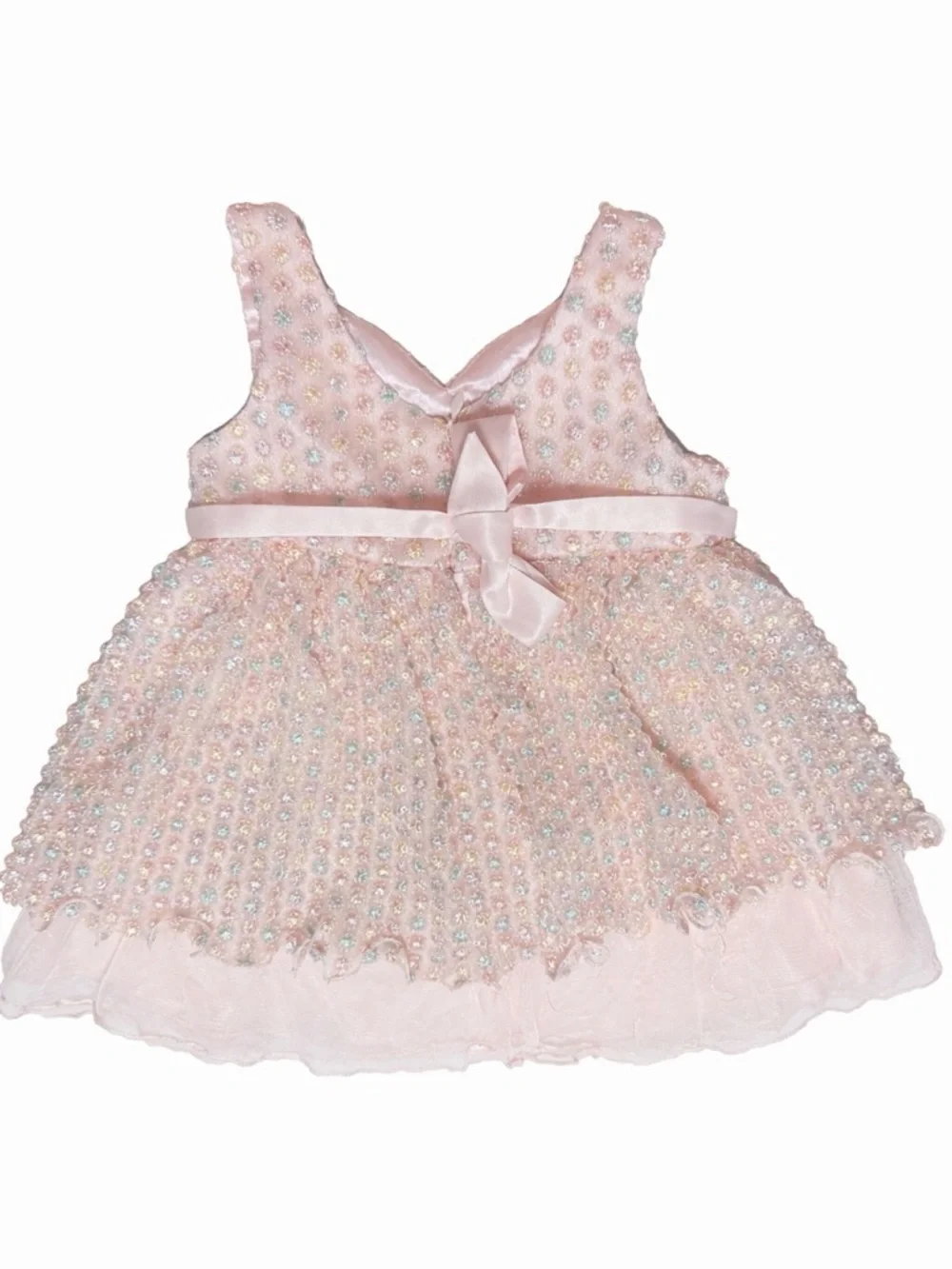 :
Pink Baby Girl Party Dress 24M | Sparkly Tulle Dress with Bow & Pearls - Picture 3 of 3